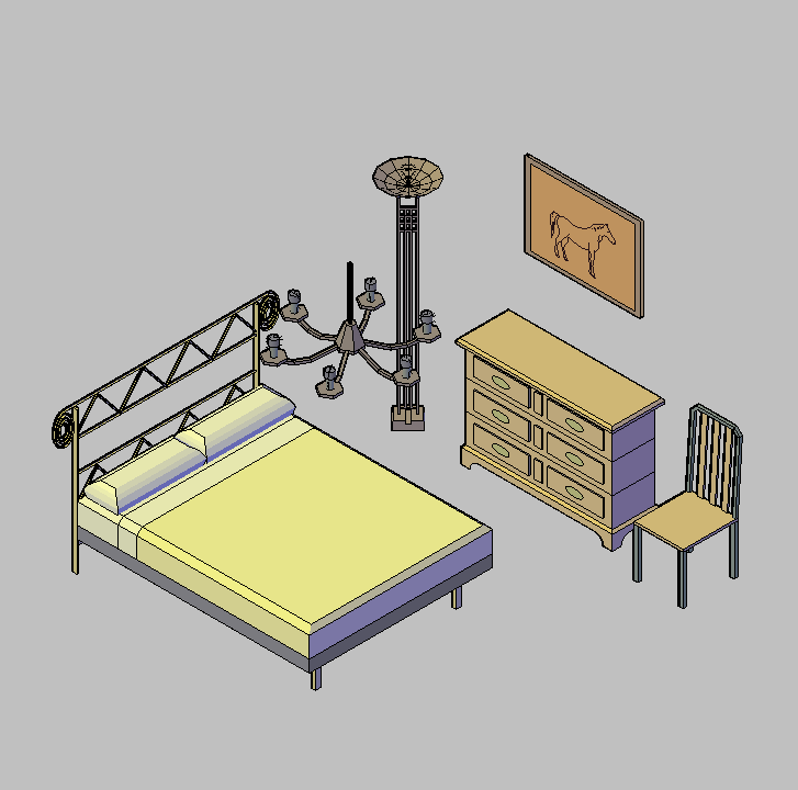 Bloque Autocad Vista de Dormitorio 08 en 3D